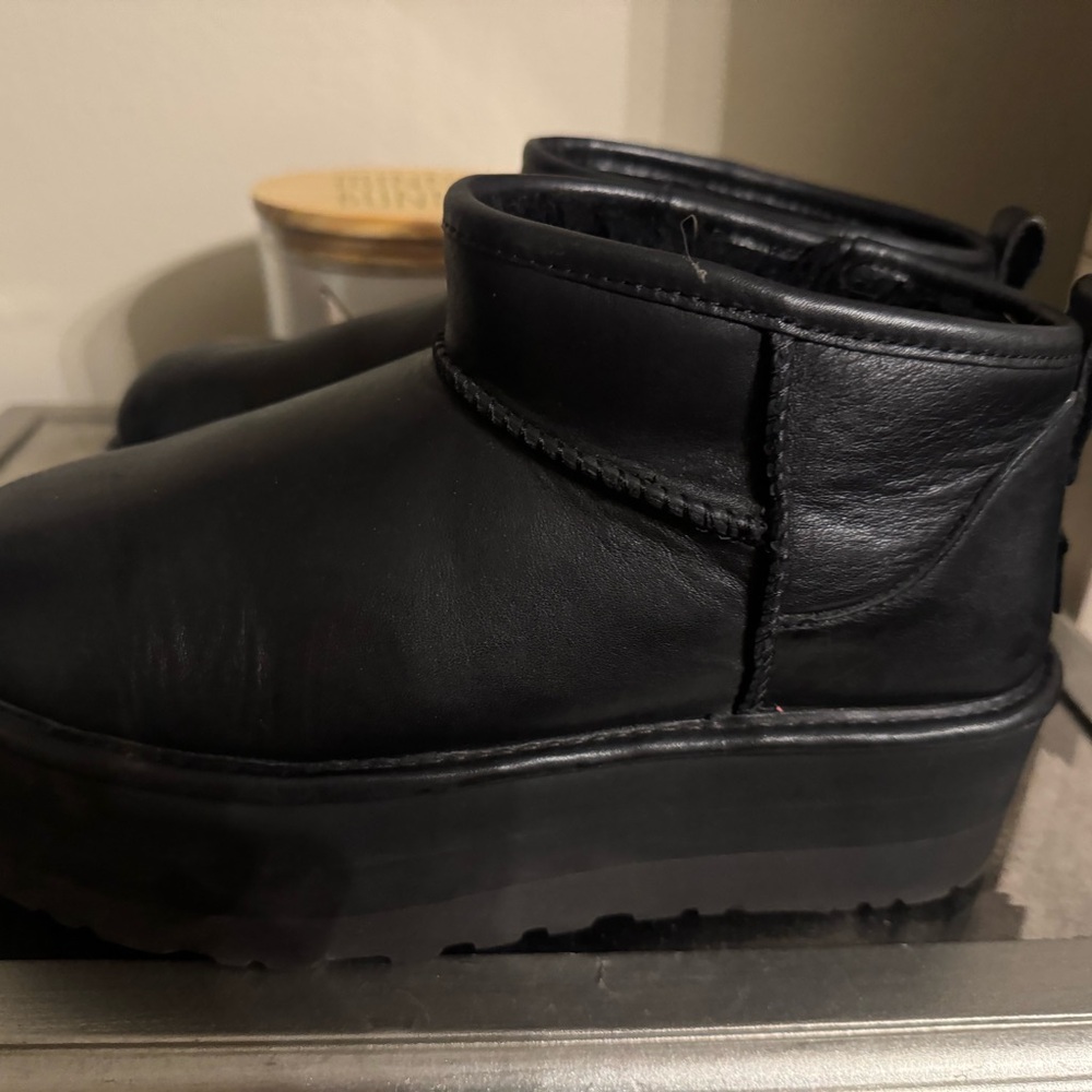 UGG Black Leather Ankle Booties
